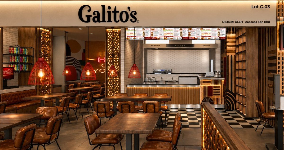 Galito's flame-grilled chicken restaurant interior in Malaysia
