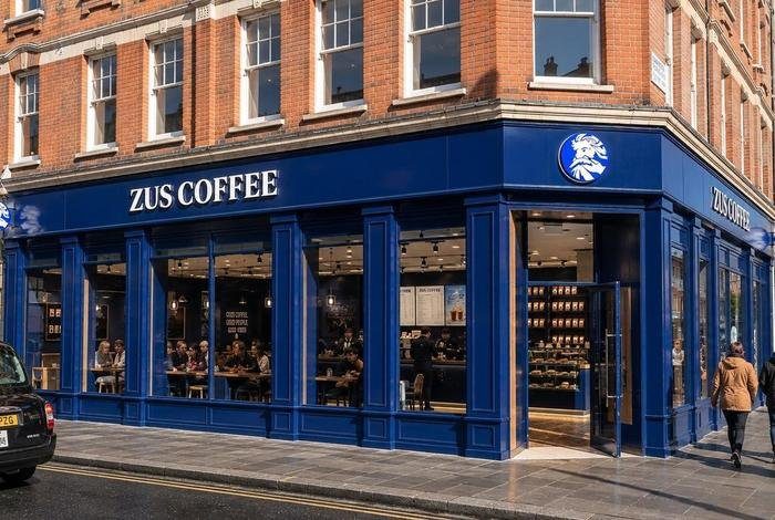 ZUS Coffee prototype store with navy timber shopfront in Whitechapel, London
